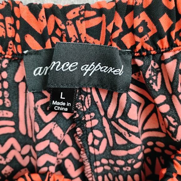 Ambiance Apparel Boho Shorts Size Large Orange and Black Elastic Waist - Picture 3 of 3